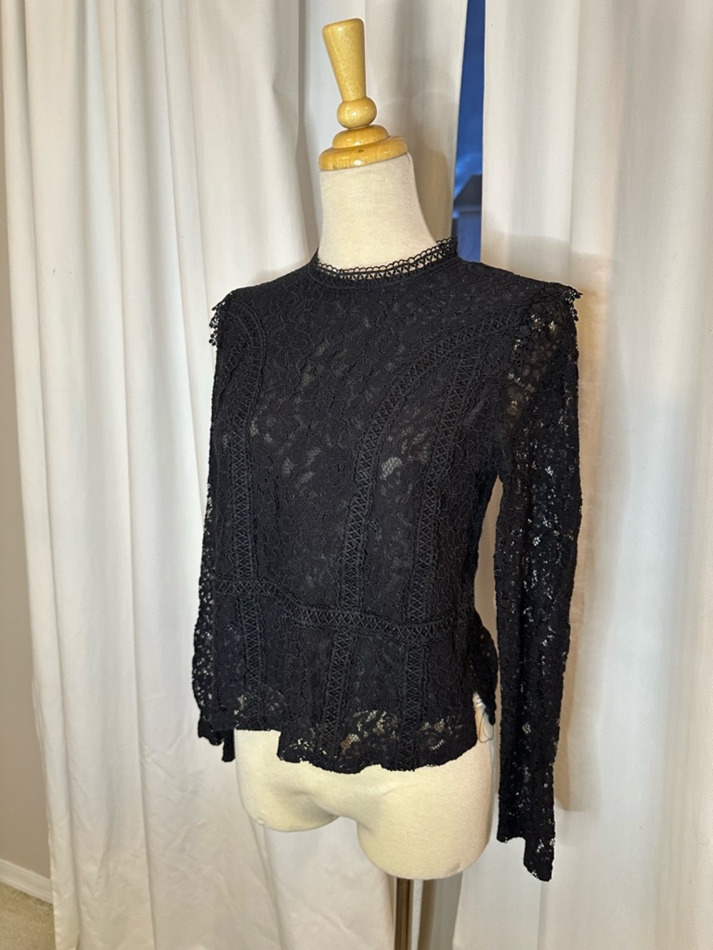 Zara Black Lace Long Sleeve Top - Picture 4 of 8
